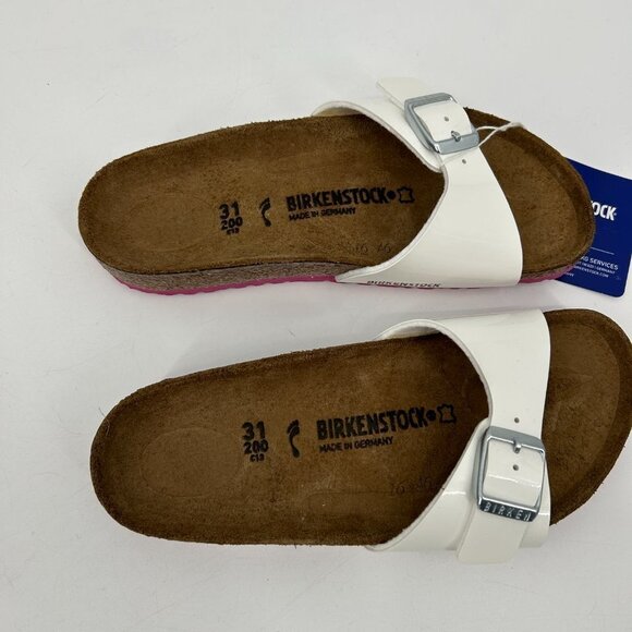 NIB BIRKENSTOCK Girl's Madrid Patent Leather White Pink Slip On Sandals Size 13 - Picture 4 of 6